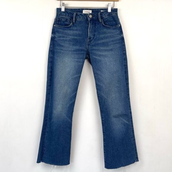 Frame Denim Le Crop Mini Boot Jeans Size 24 Huntdale LCMBRA118 Flare Leg Raw Hem - Picture 1 of 11